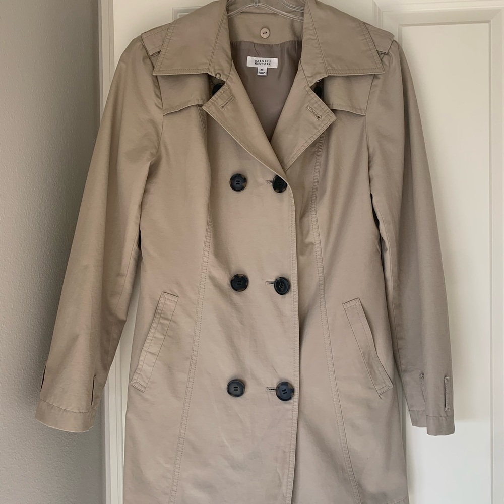 Barneys New York double breasted trench coat with faux fur liner